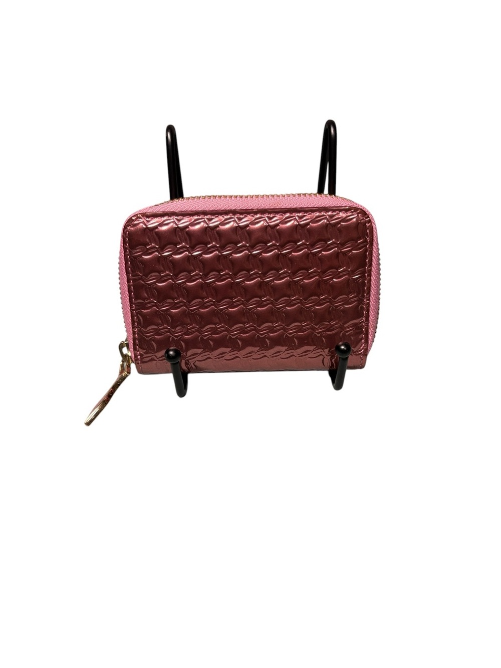 Christian Louboutin Metallic Pink Embossed Zip Around Coin Purse Card Wallet